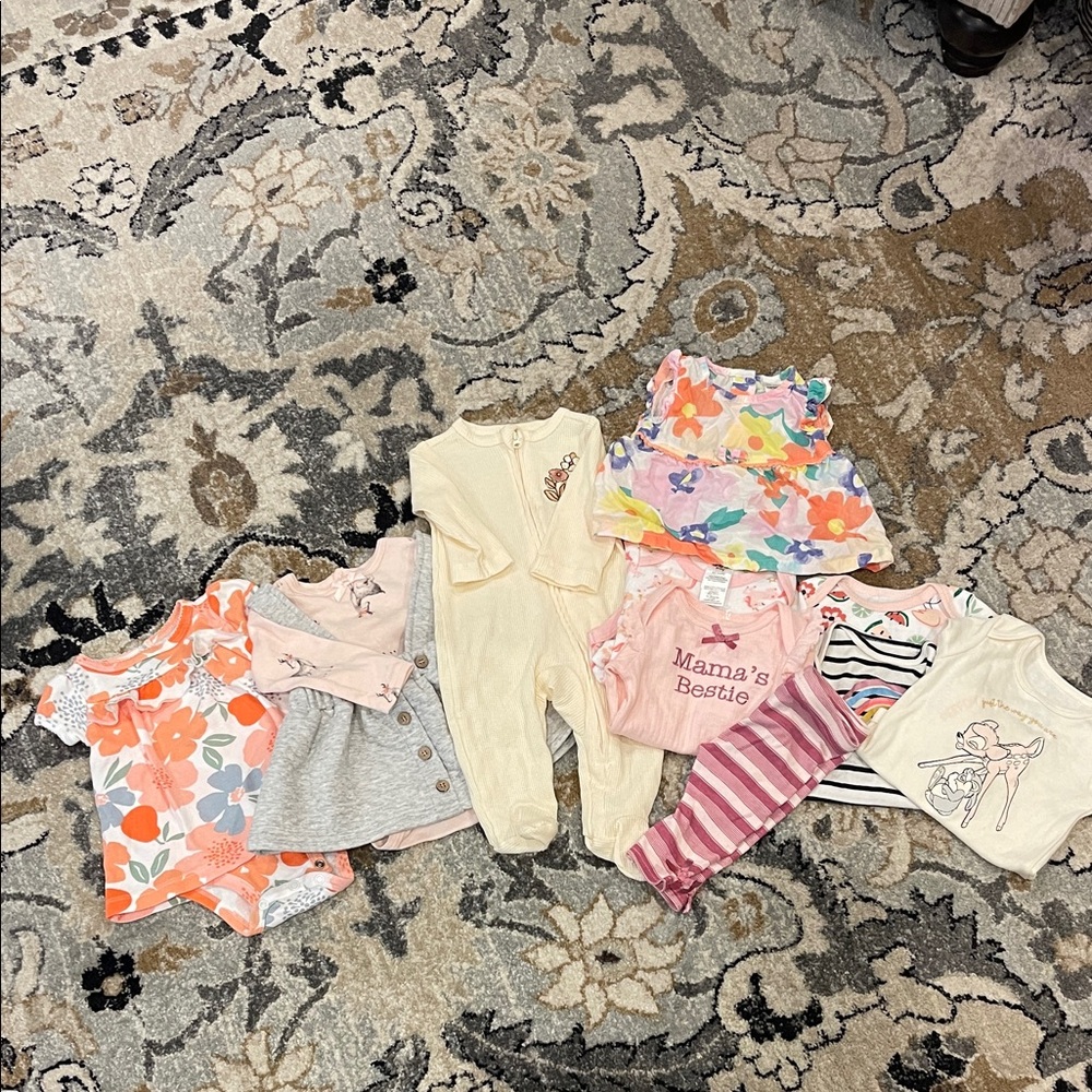 Baby Girl Clothing Set with Floral and Striped Patterns 11 pieces